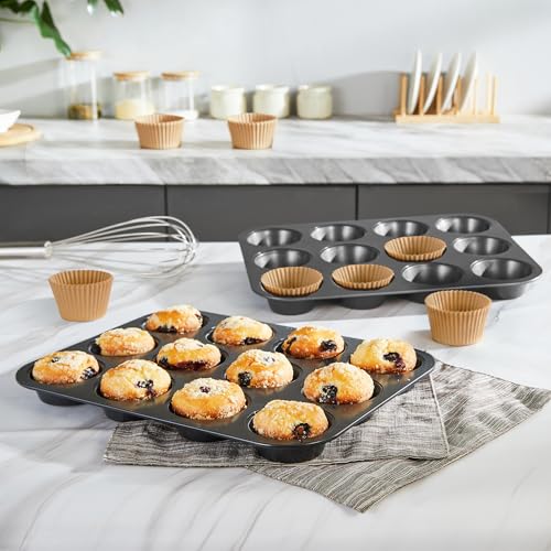 Muffin Pans with 120 Natural Parchment Liners (2 Count)