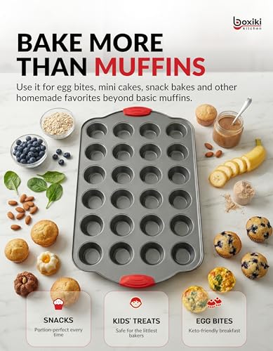24 Cup Mini Muffin Pan with Silicone Handles (9.6 Ounce)