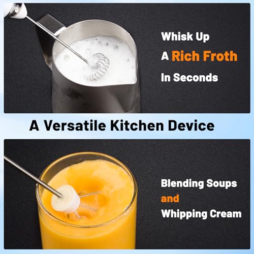 Milk Frother USB C Rechargeable New Upgraded Handheld Frother Wand with 2 304 Stainless Whisks 1 Stand