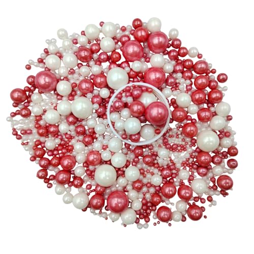 Edible White Red Sugar Pearls Candy Sprinkles 120G (4.23 Ounce)