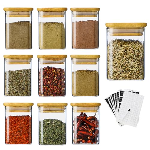 Kitchen Glass Spice Jars 10 Pcs 7 Oz with 275 Labels (10 Count)