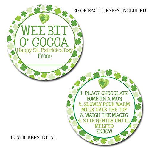 Wee Bit O' Cocoa Shamrock Themed Happy St. Patrick's Day Hot Cocoa Bomb Packaging Sticker Labels