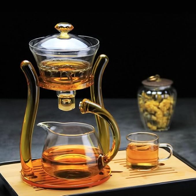 MOZEO Lazy Kungfu Teapot Glass Semi-automatic Tea Maker Suction Automatic Water Brewing Teapot Office Flower Glass Tea Set