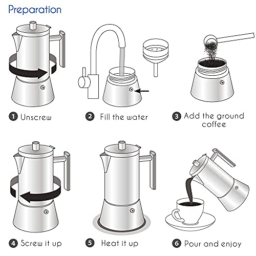 Diego Stovetop Espresso Maker Stainless Steel Italian Coffee Machine Maker 6Cup 10 oz Moka Pot Induction Espresso Pot