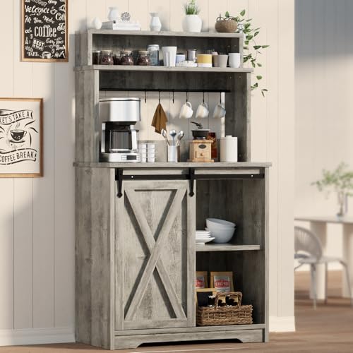 Farmhouse Coffee Bar with 3 Tier Storage Hutch