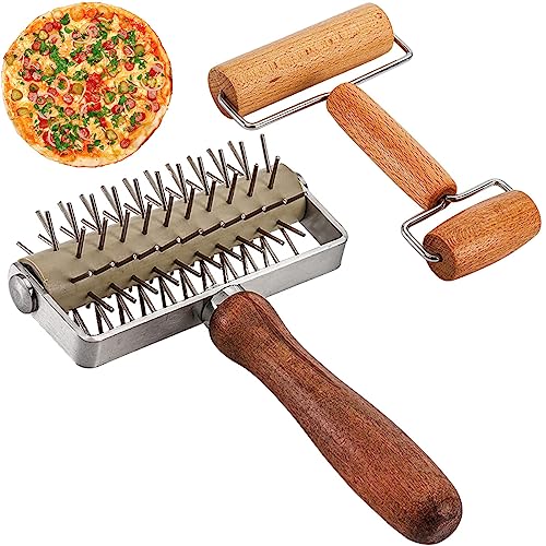 Dough Docker Roller Stainless Steel and Wooden Dough Roller (2 Count)