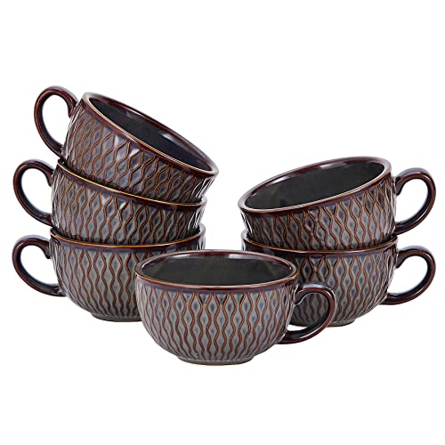 Set of 6 Cups Vintage Design 12 oz Professional Barista Ceramic Latte Art Cappuccino Cups Set (6 Count)