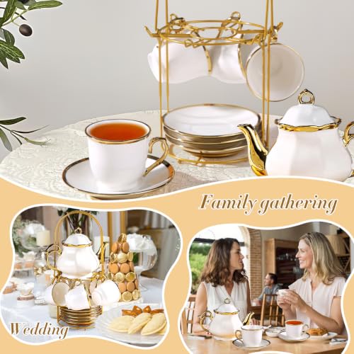Porcelain Tea Set European Ceramic Tea Cup Saucer Gift Sets for Party (20 Count)