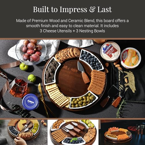 Acacia Wood Lazy Susan Cheese Board Set