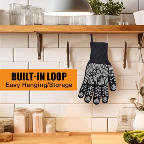 BBQ Gloves 1472°F Heat Resistant with Silicone Grip Oven Mitts (2 Count)
