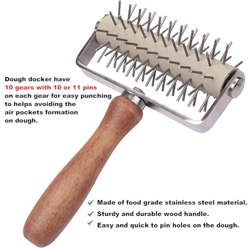Dough Docker Roller Stainless Steel and Wooden Dough Roller (2 Count)