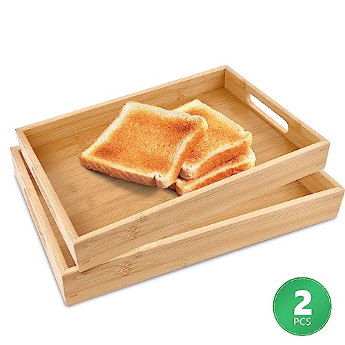 Bamboo Dinner Food Trays for Eating On Couch Party Platters for Serving Food Decorative Tray for Kitchen Counter Rectangle