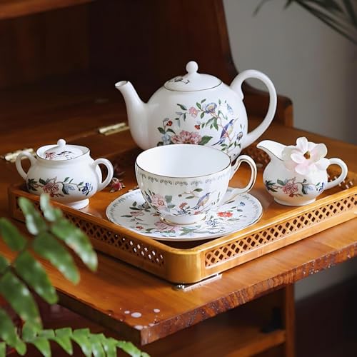 Fine Bone China Tea Party Set For Adult 7 Pieces Porcelain Flower Tea Set