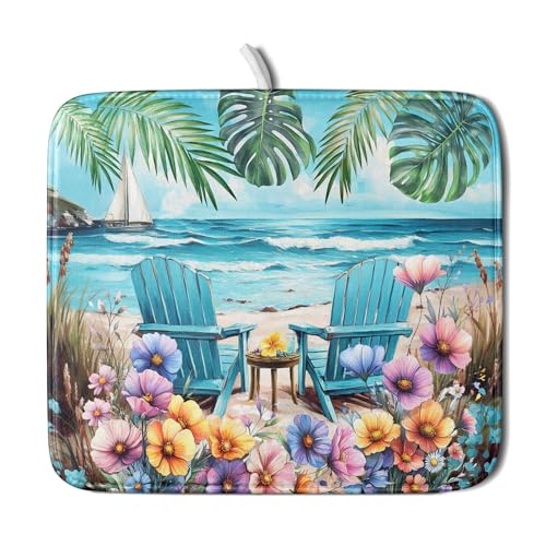 Spring Summer Sea Chair Dish Drying Mat for Kitchen Counter