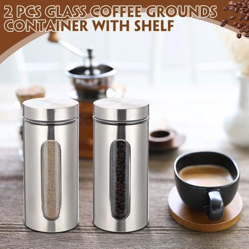 Stainless Steel Coffee Grounds Canisters Container with Shelf (2 Count)