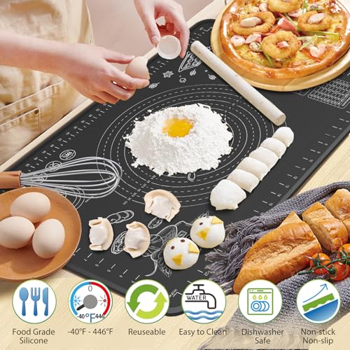 Silicone Baking Mat 28" x 20" Extra Thickness Dough Rolling Mat with Measurements and Edge Heightening