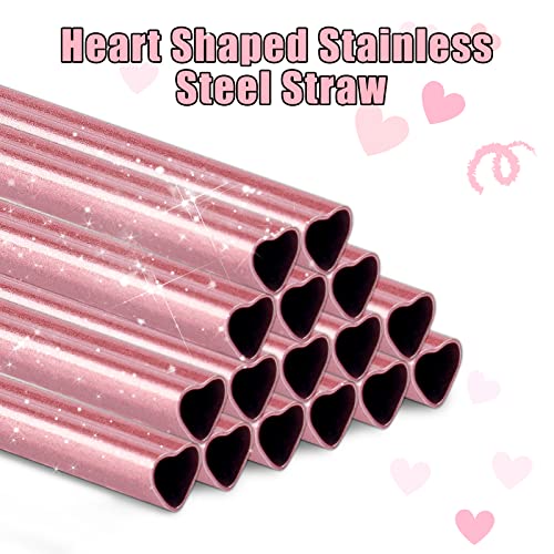 8.5” Heart Shaped Stainless Steel Straws Fit for Smoothie (16 Count)