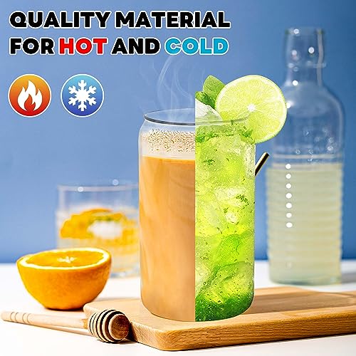 4pcs 16Oz Glass Cups with Bamboo Lids and Straws Drinking Glasses (4 Count)