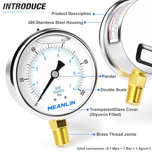0~100Psi Stainless Steel 1 (2 Count)