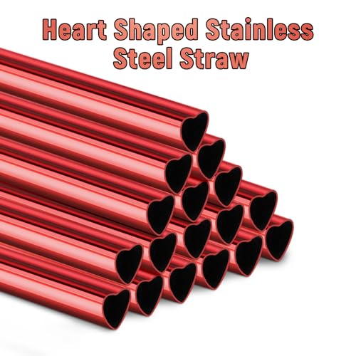 8.5” Heart Shaped Stainless Steel Straws Fit for Smoothie (16 Count)