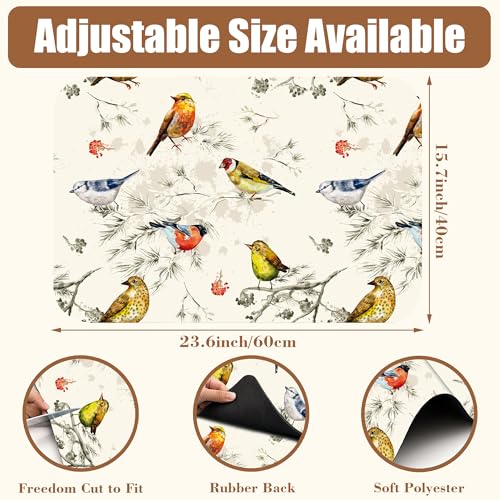 Cute Birds Coffee Mat Absorbent Dish Drying Mat for Kitchen Counter Hide Stain Rubber Backed Coffee Bar Accessories Fit Under Espresso Machine Dish Drainer
