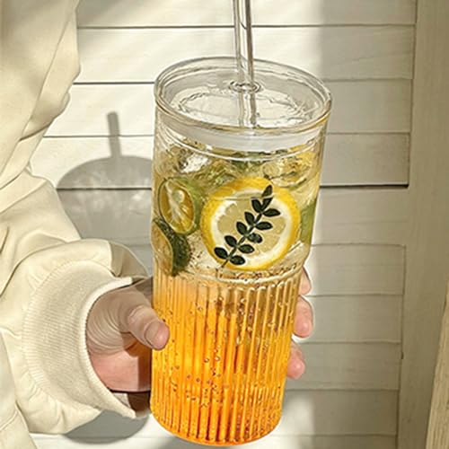 20 oz Glass Cups with Lids and Straws
