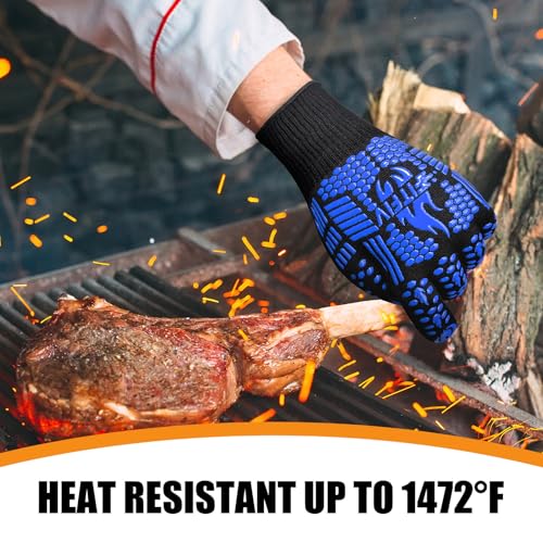 BBQ Gloves 1472°F Heat Resistant with Silicone Grip Oven Mitts (2 Count)