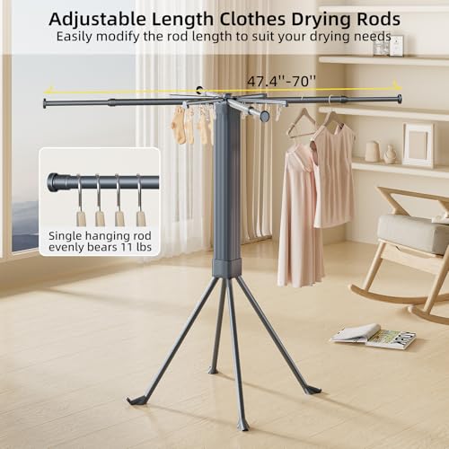 Clothes Drying Rack Foldable Extending Laundry Rack with 16 Clips Collapsible Clothing Rack Space