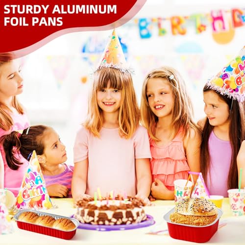 100PCS Red Mini Loaf Pan with Lids and Spoons 6.8oz Rectangular Aluminum Foil Bread Pan 10oz Square Cake Cup with Decal Disposable Baking Supply for Graduate Wedding Birthday (100 Count)