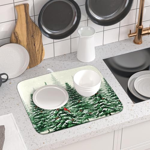 Winter Green Pine Tree Dish Drying Mat for Kitchen Counter