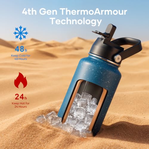 40 oz Insulated Water Bottle with Paracord Handle & Straw Spout Lids