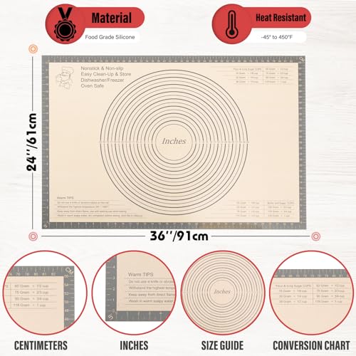 Silicone Pastry Mat 36x24 Inch Baking Mat Nonstick Dough Mat