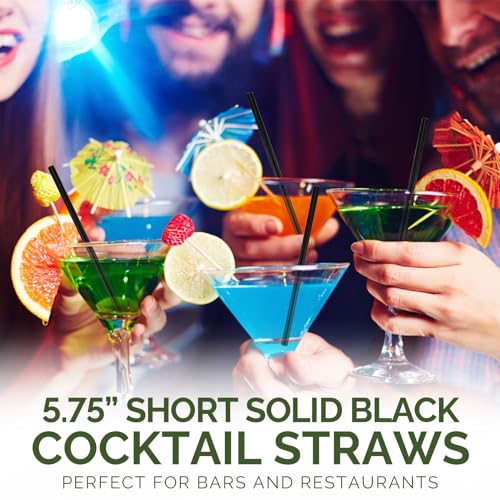 400 Pack] Chunspak 5.75 inch Disposable Black Paper Cocktail Straws (400 Count)