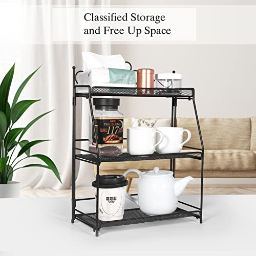 Standing Spice Rack 3 Tier Metal Foldable and Durable Kitchen Rack for Countertop Kitchen Bathroom