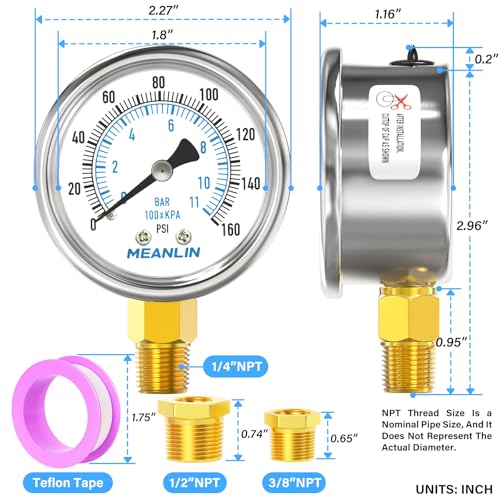 0~160Psi Dry Pressure Gauge Stainless Steel 1