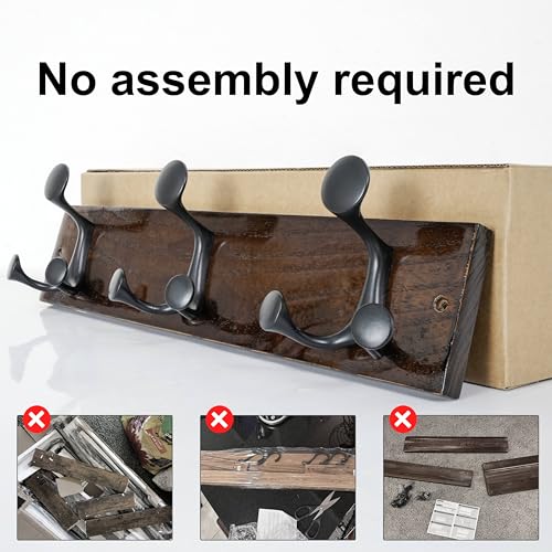 17 Inch Walnut Wood Coat Rack Wall Mount with 3 Triple Hooks