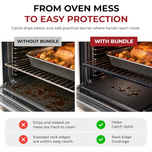 Oven Liners for Bottom of Oven 17"x 25" and Silicone Rack Guards Black 22" (4 Count)