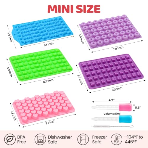 Gummy Molds 5pcs Gummy Bear Silicone Candy Molds with 2 Droppers & 1 Brush