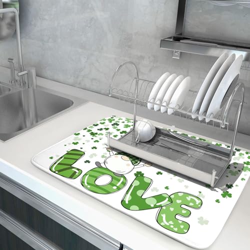 St Patrick's Day Gnomes Love Dish Drying Mat for Kitchen Counter