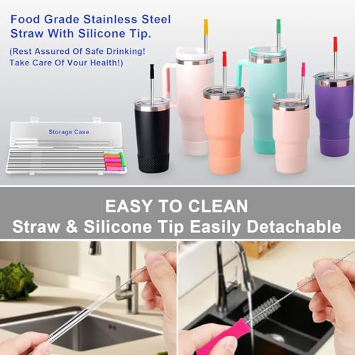 Newly Upgraded 8.5In Reusable Stainless Steel Straws Set 12 PCS with 12 Silicone Tips (12 Count)
