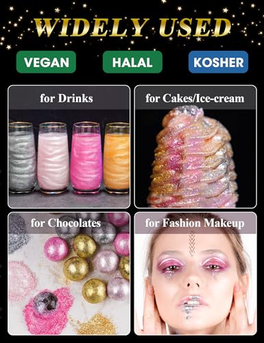 4 Bottles Edible Luster Dust Glitter Powder Fancy Metallic Sprinkles