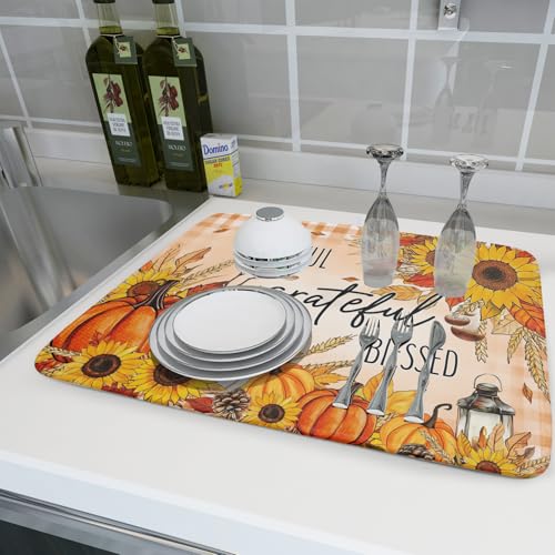 Autumn Pumpkins Dish Drying Mat for Kitchen Countertop
