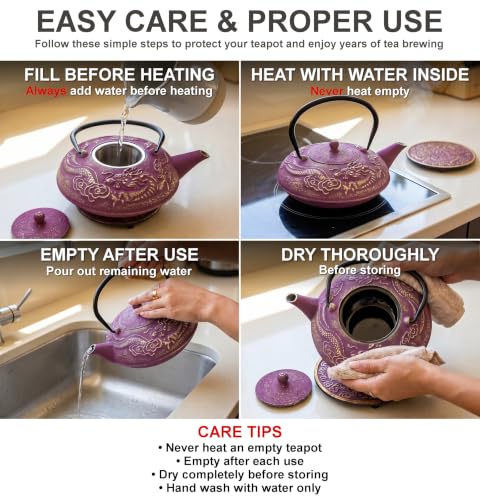 40 Oz Purple Dragon Cast Iron Teapot