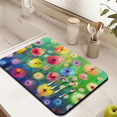 Dish Drying Mat for Kitchen Counter 24x18in Washable Quick Dish Drying Pad Rubber Backed Absorbent Draining Mat Fit Kitchen Counter