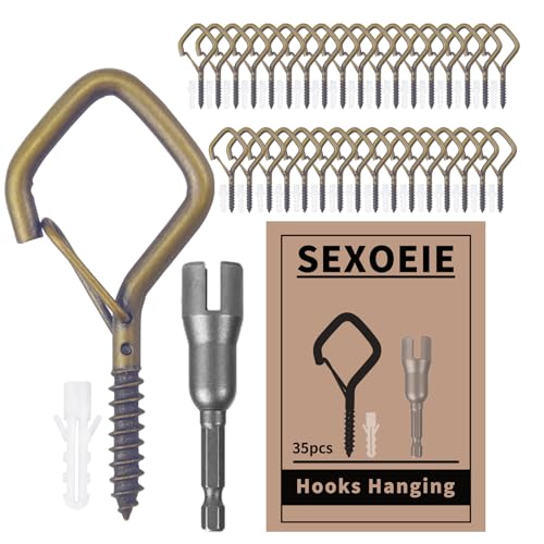 35PCS Eye Screw Hooks for Hanging Heavy Duty with Safety Buckle.Metal Ceiling Hooks for Hanging Plants