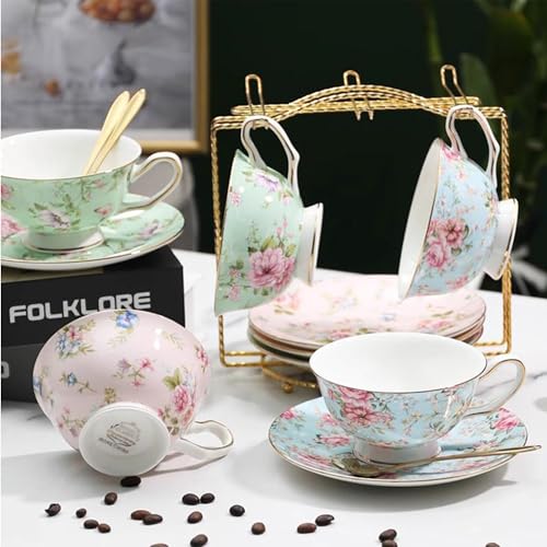 floral porcelain coffee cups set for 6 people