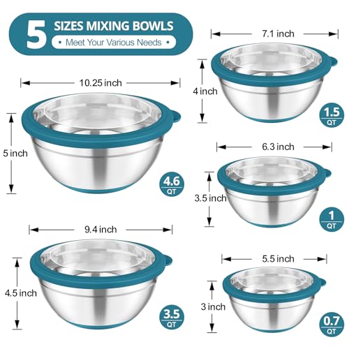 Mixing Bowls Salad Bowls with Transparent Airtight Lids (5 Count)