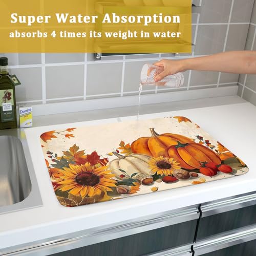 Happy Thanksgiving Day Harvest Dish Drying Mat for Kitchen Counter