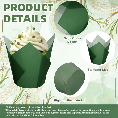 180Pcs Sage Green Tulip Cupcake Liners Gradient Green Muffin Baking Cups Cupcake Wrappers for Wedding Bridal Shower Spring Holiday Party Supplies (180 Count)