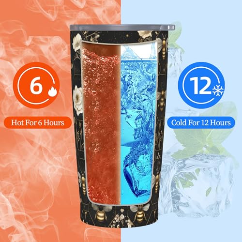 Bee Tumbler with Lid and Straw 20oz Coffee Tumblers Leakproof Stainless Steel Travel Mug Vacuum Insulated Cup for Iced and Hot (20 Count)